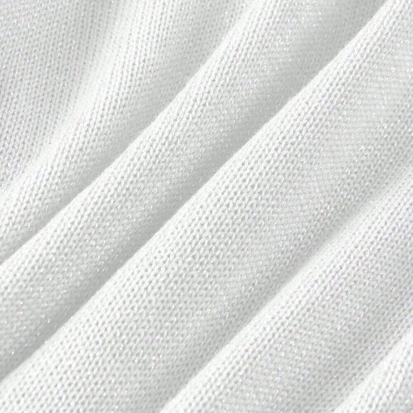 White Women's Sexy Metallic Ring Hollow Deep V-Neck Knit Wrap Knit Mini Dress - Picture 8 of 8